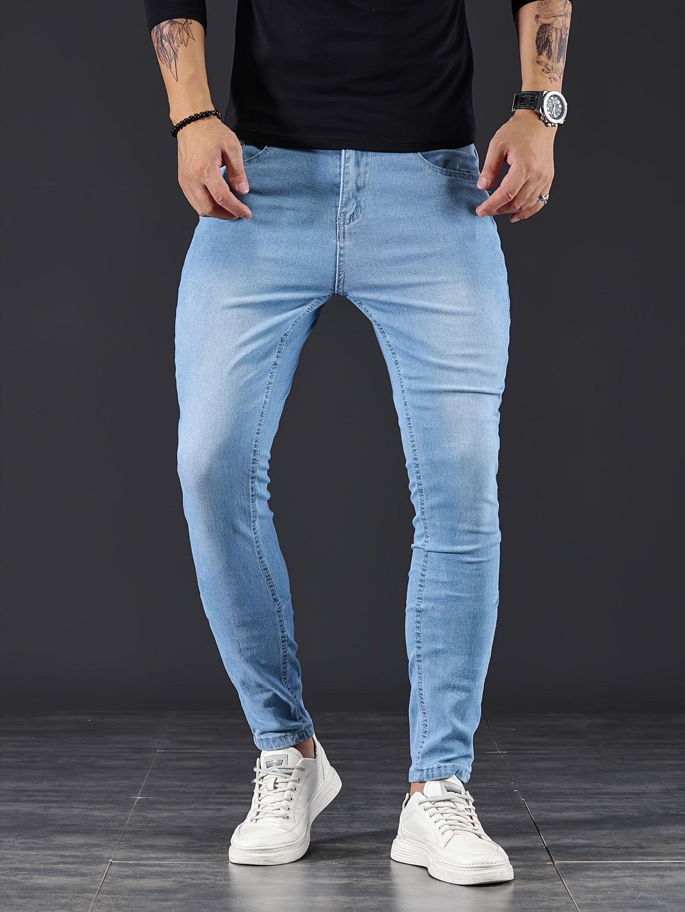 Slim Fit Zerrissene Jeans Blau - Leo