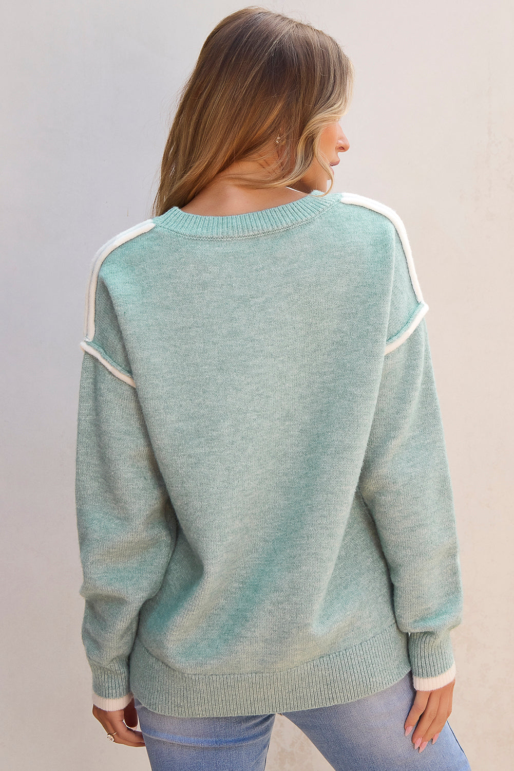 Strickpullover in Jade mit Farbblock Für Frauen