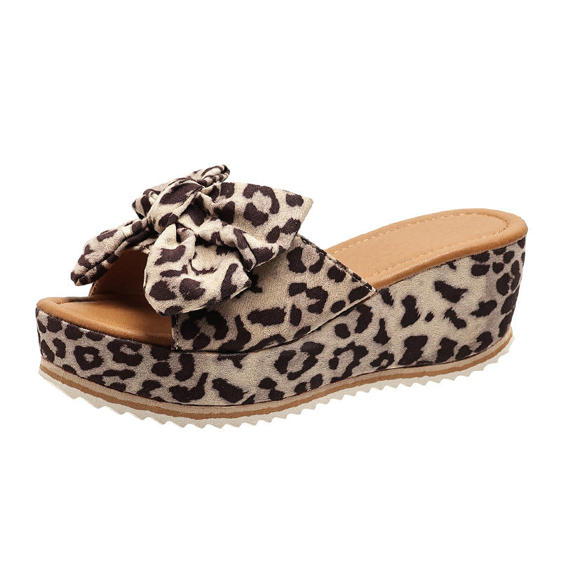 Stuttgart | Mode Bow Leopard Print Keil Hausschuhe