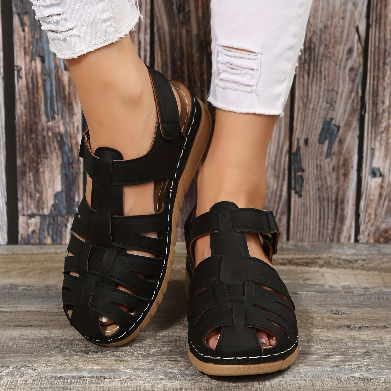 Schwarze Retro Keilsandalen - Luna