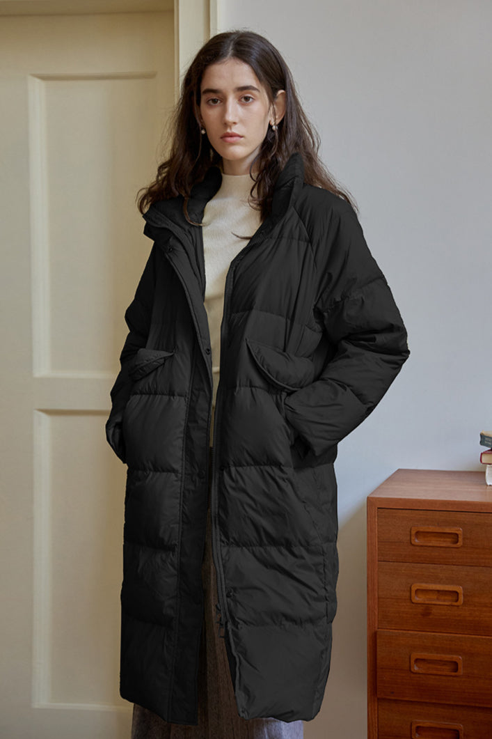 Lange Daunenjacke mit Rollkragen für Damen