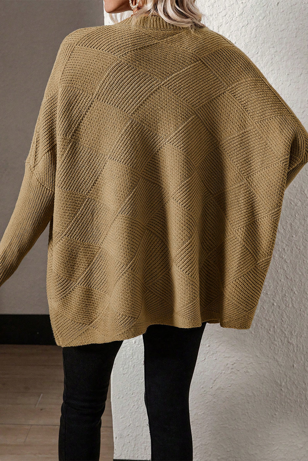 Kamelkarierter Pullover Mit Batwing-Ärmeln Für Frauen