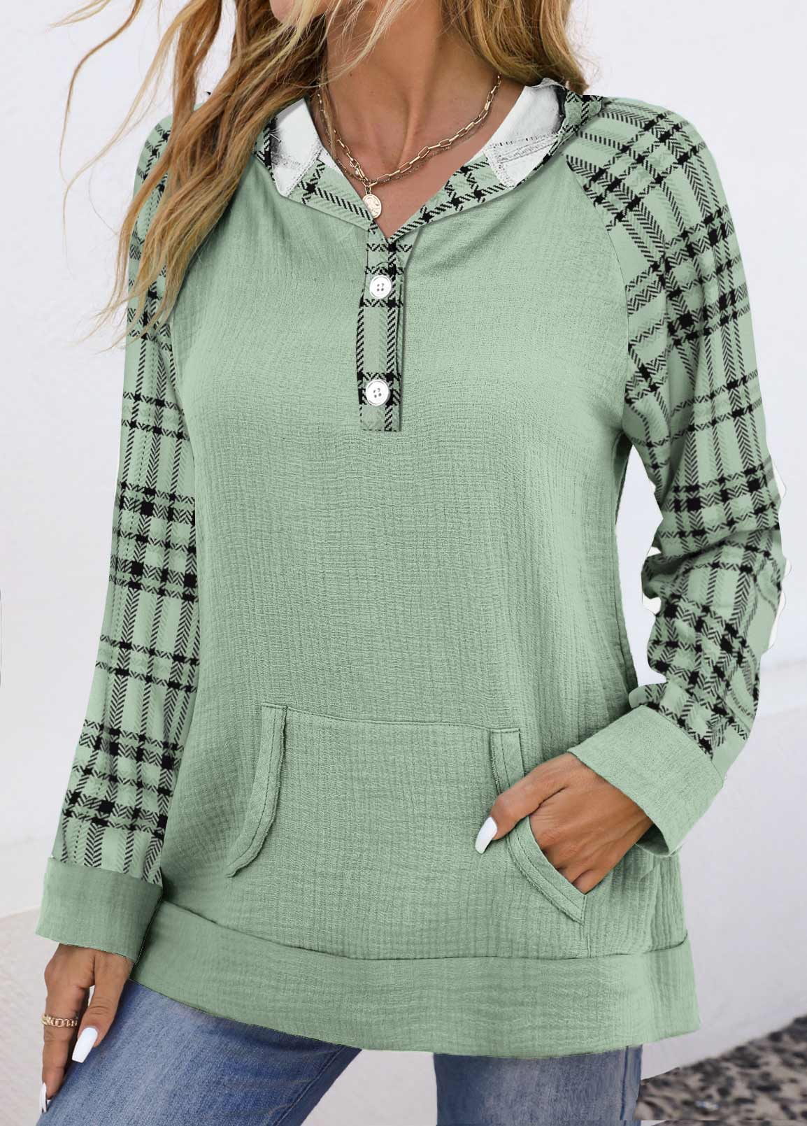 Trendiger Kapuzenpullover Mit Karo-Patchwork Für Frauen