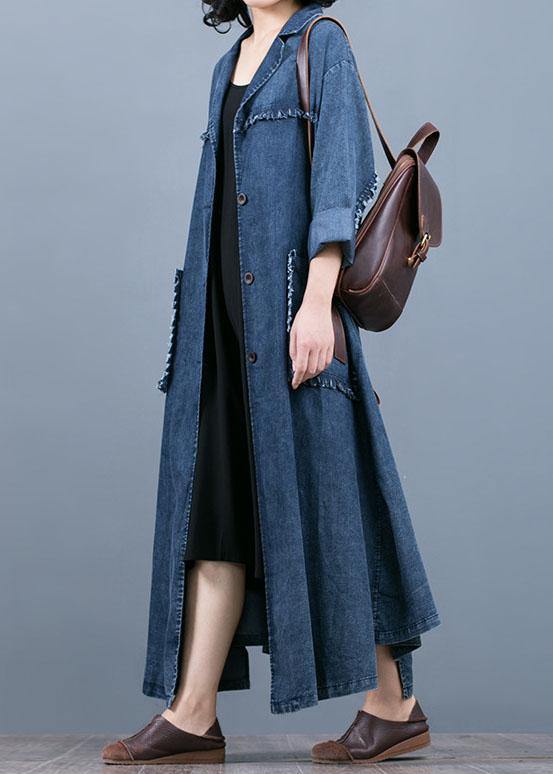 Corvella | Luxus-Denim Oversize-Mantel Notched Große Taschen Mäntel