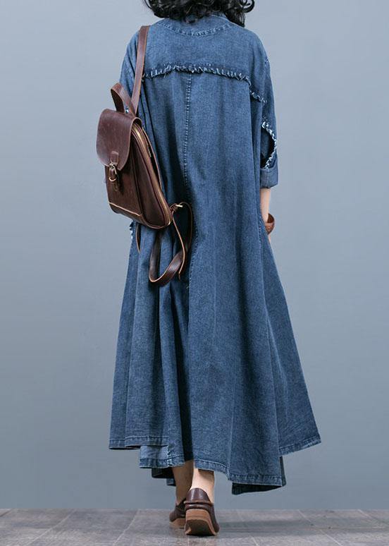 Corvella | Luxus-Denim Oversize-Mantel Notched Große Taschen Mäntel