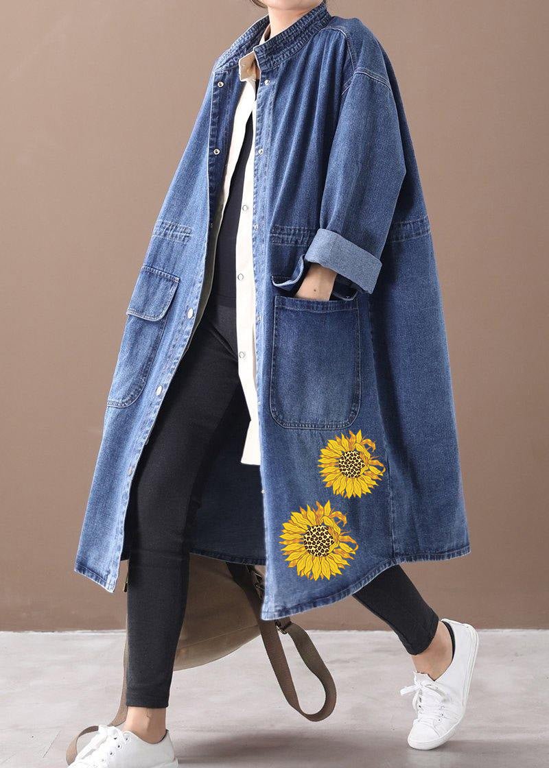 Coryelle | French Denim Blau-Sonnenblume Stehkragen Kordelzug Mantel