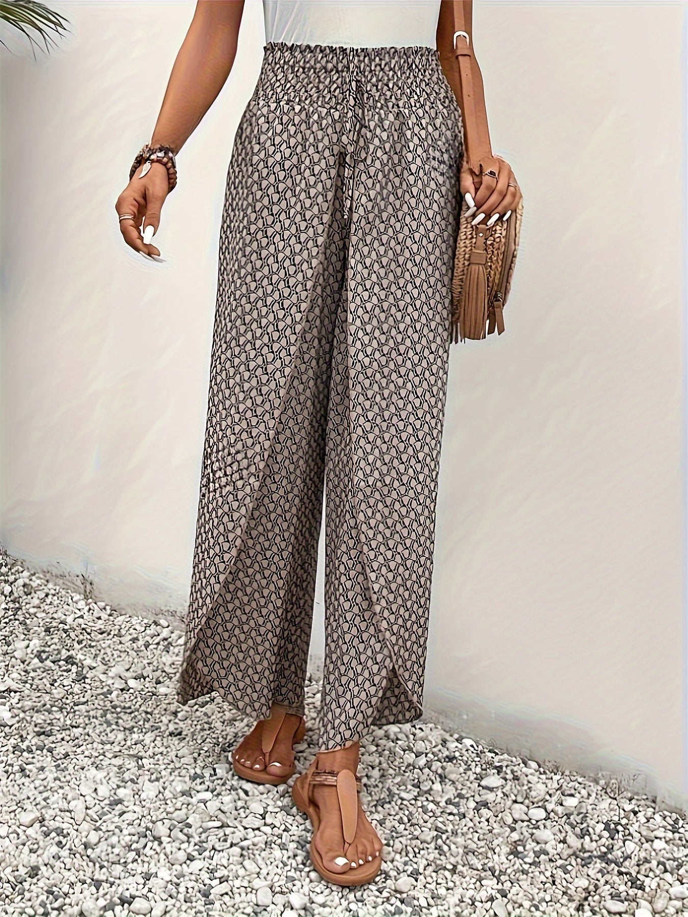 Khaki Geometrische Print Weite Hose - Mila