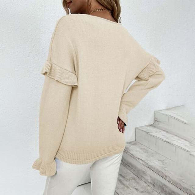 Eleganter Strickpullover mit Rüschen Für Frauen