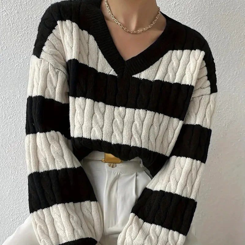 Schicker Strickpullover Mit Lockerer Schulter Für Herbst-Eleganz Für Frauen