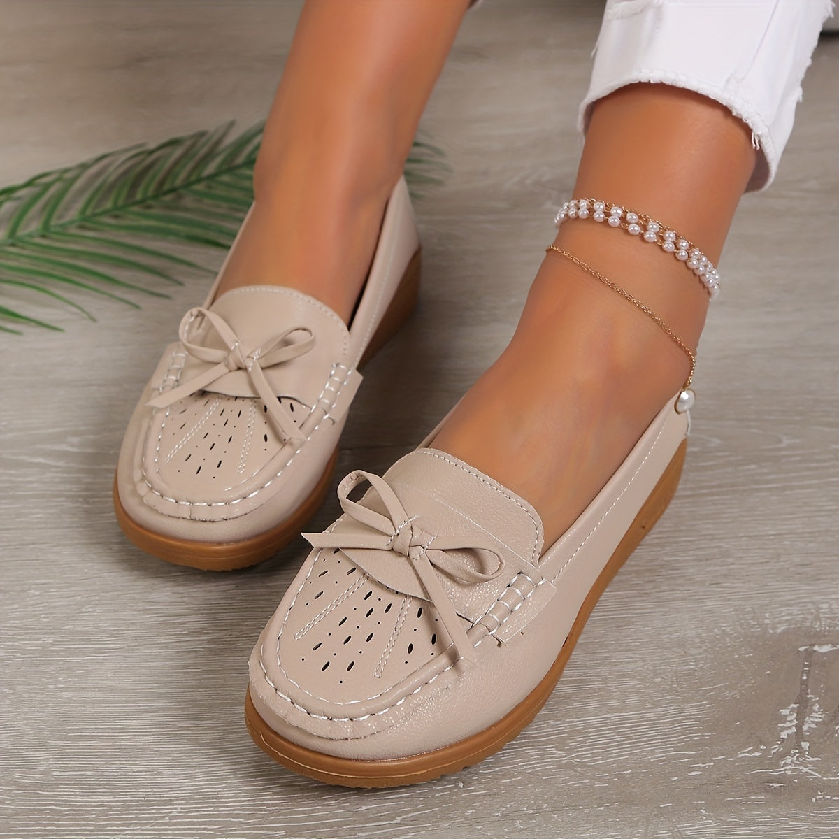 Beige Loafers mit Schleife - Mila