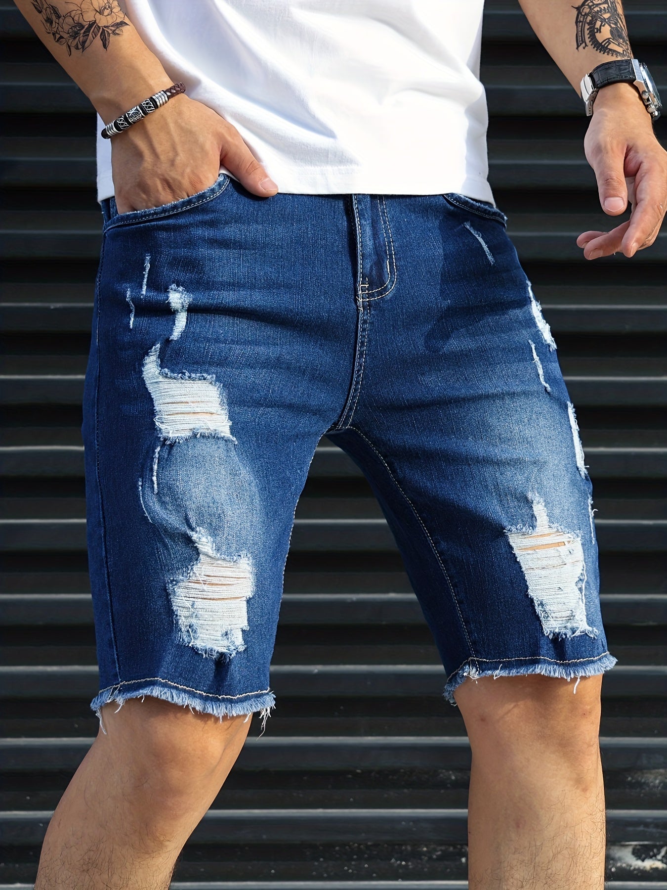 Königsblaue Ripped Shorts - Finn