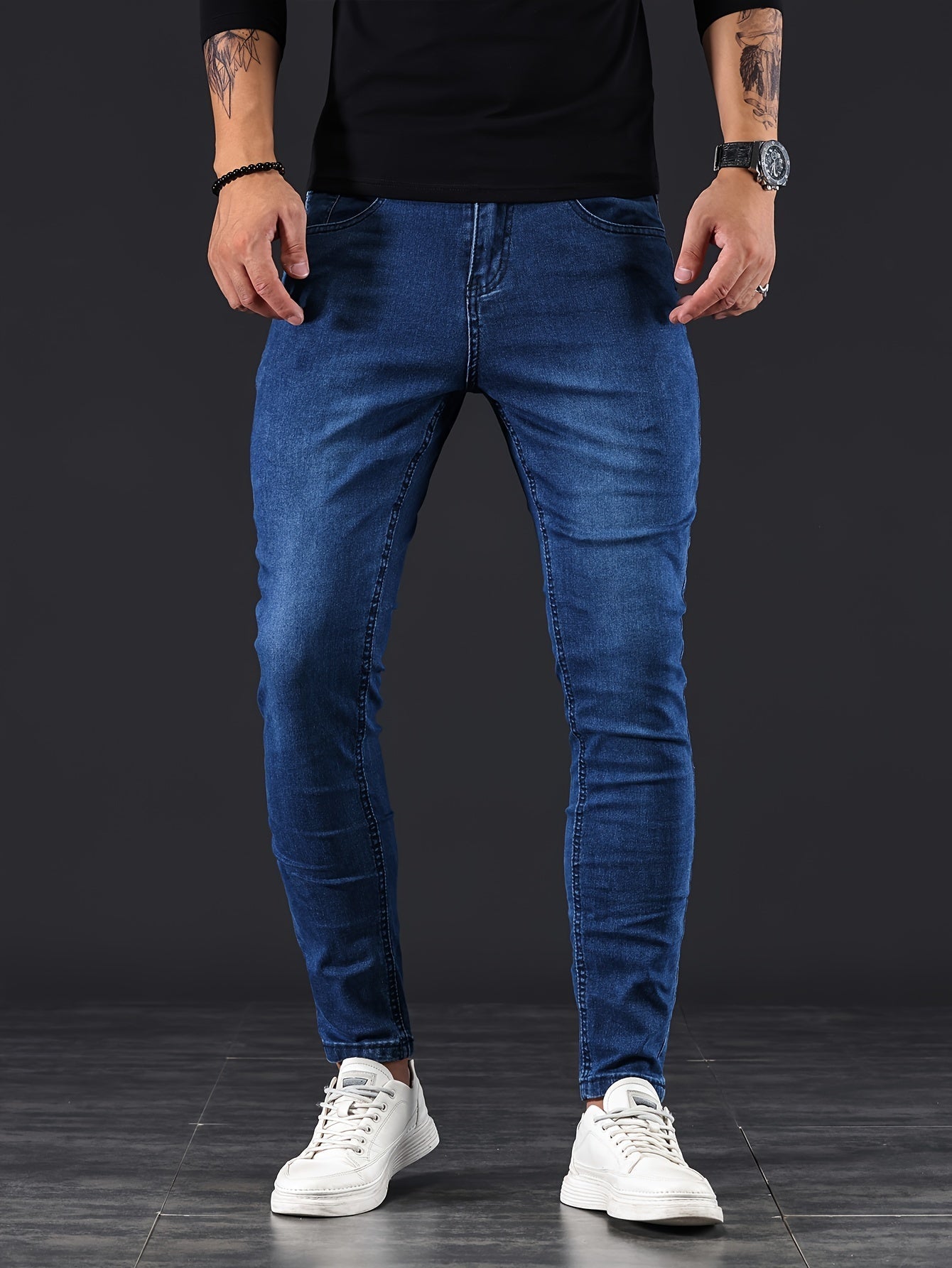 Slim Fit Zerrissene Jeans Blau - Leo