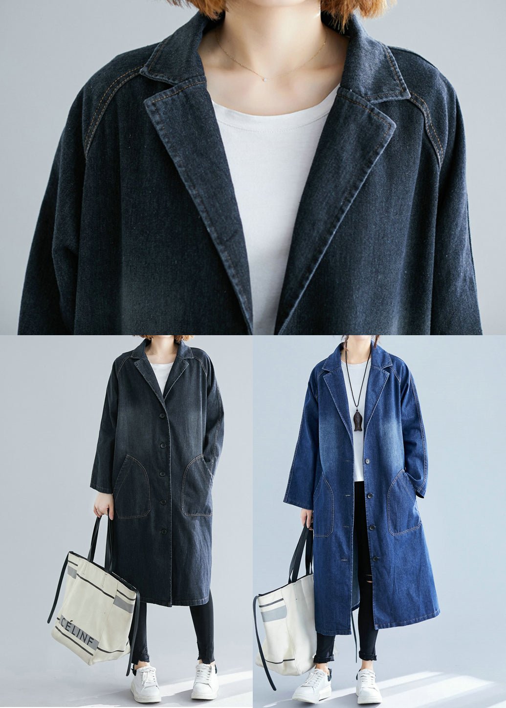 Delia | Denim Trenchcoats Übergroße Taschen Herbst