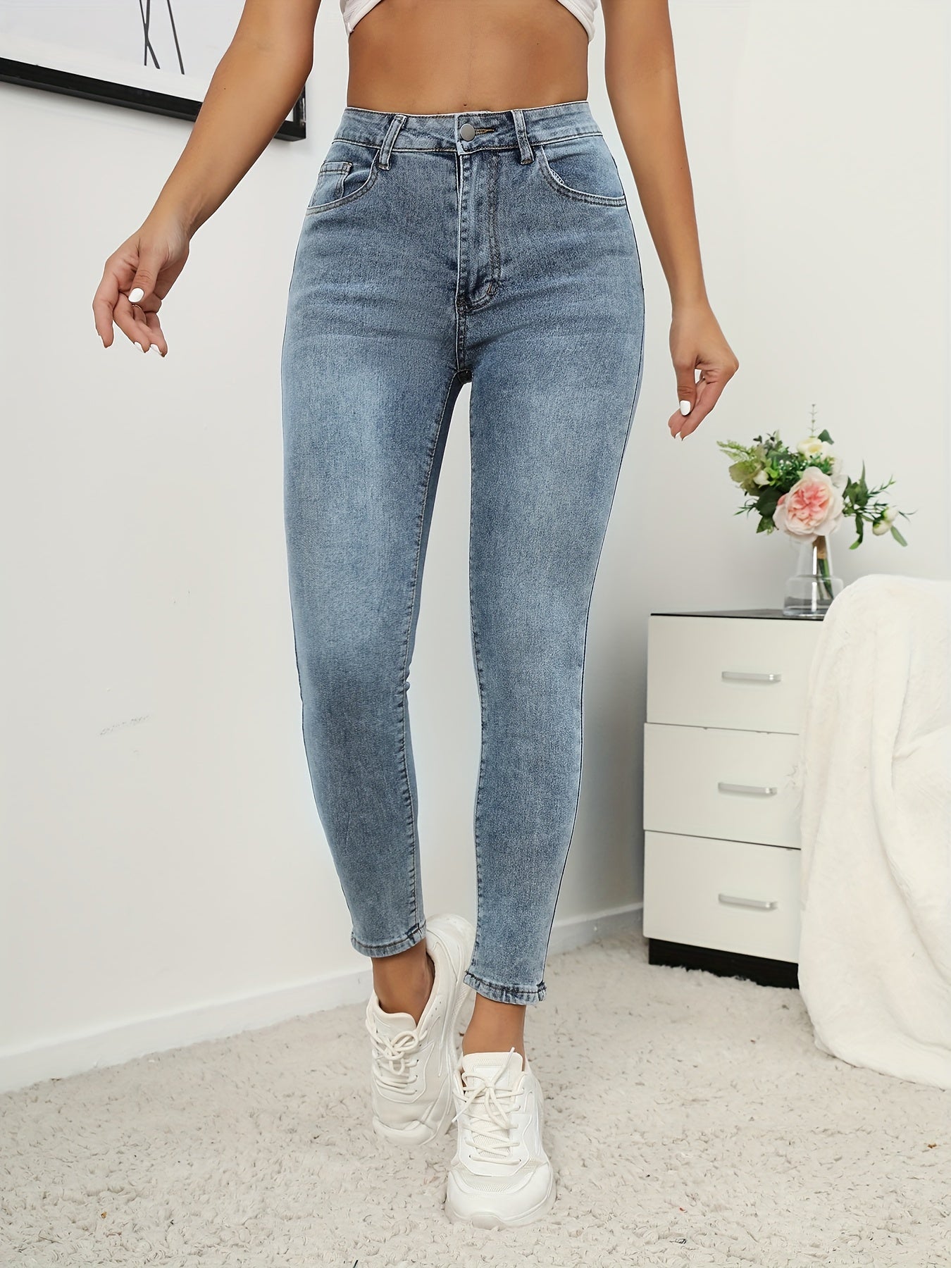 Dunkelblaue Skinny Jeans mit Hoher Taille - Emma