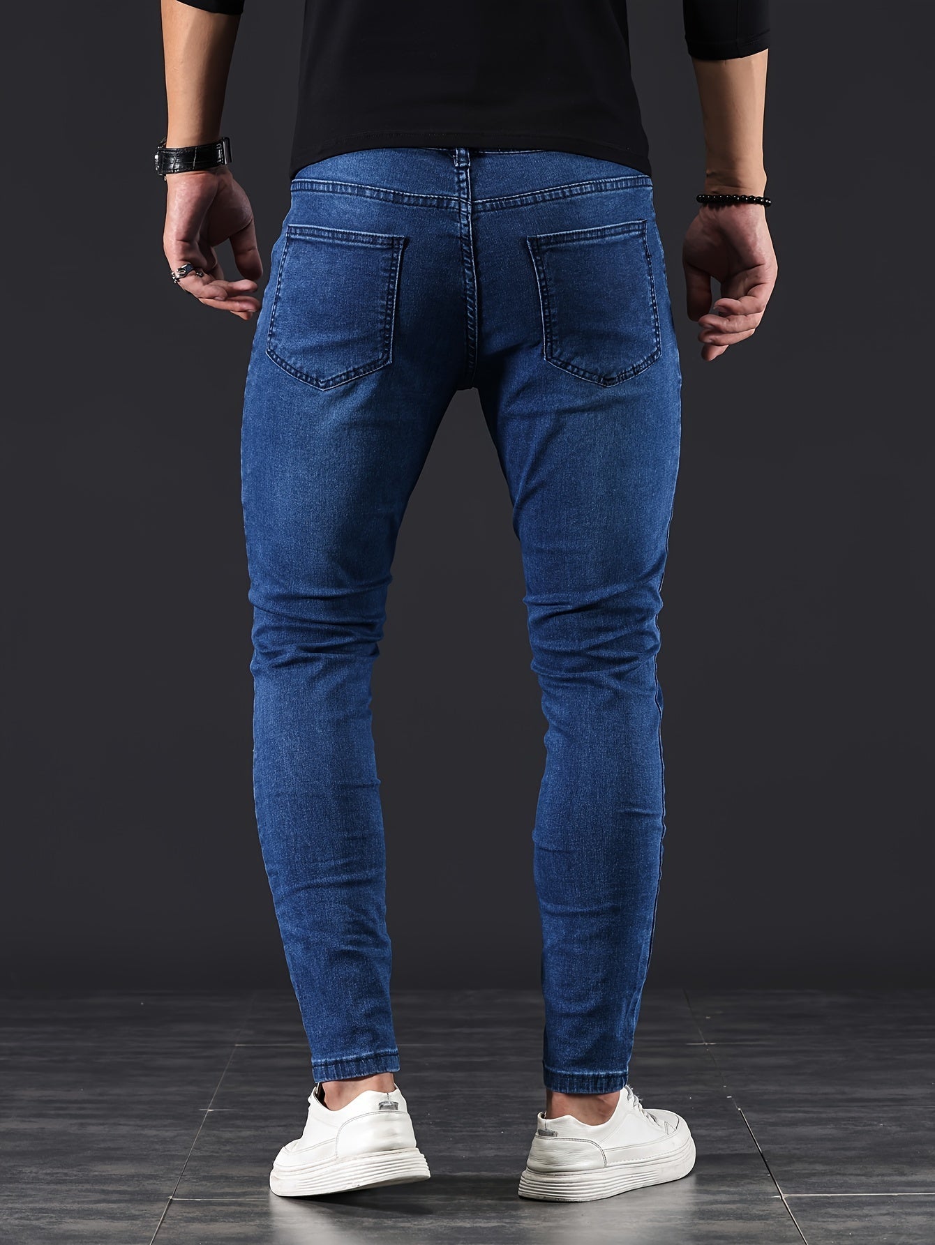 Slim Fit Zerrissene Jeans Blau - Leo