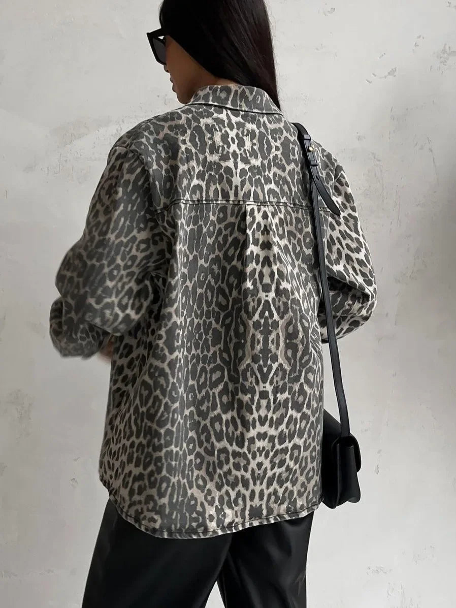 Jeansjacke mit Leopardenmuster für Damen