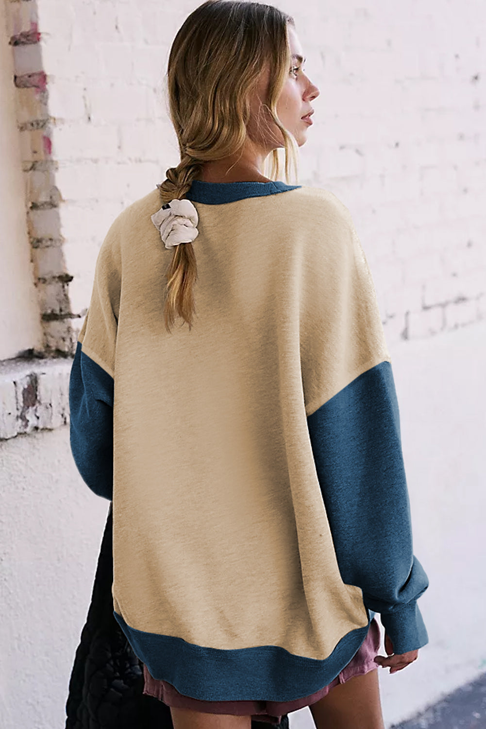 Sweatshirt mit Daumenloch-Ärmeln und Colorblock-Design Für Frauen