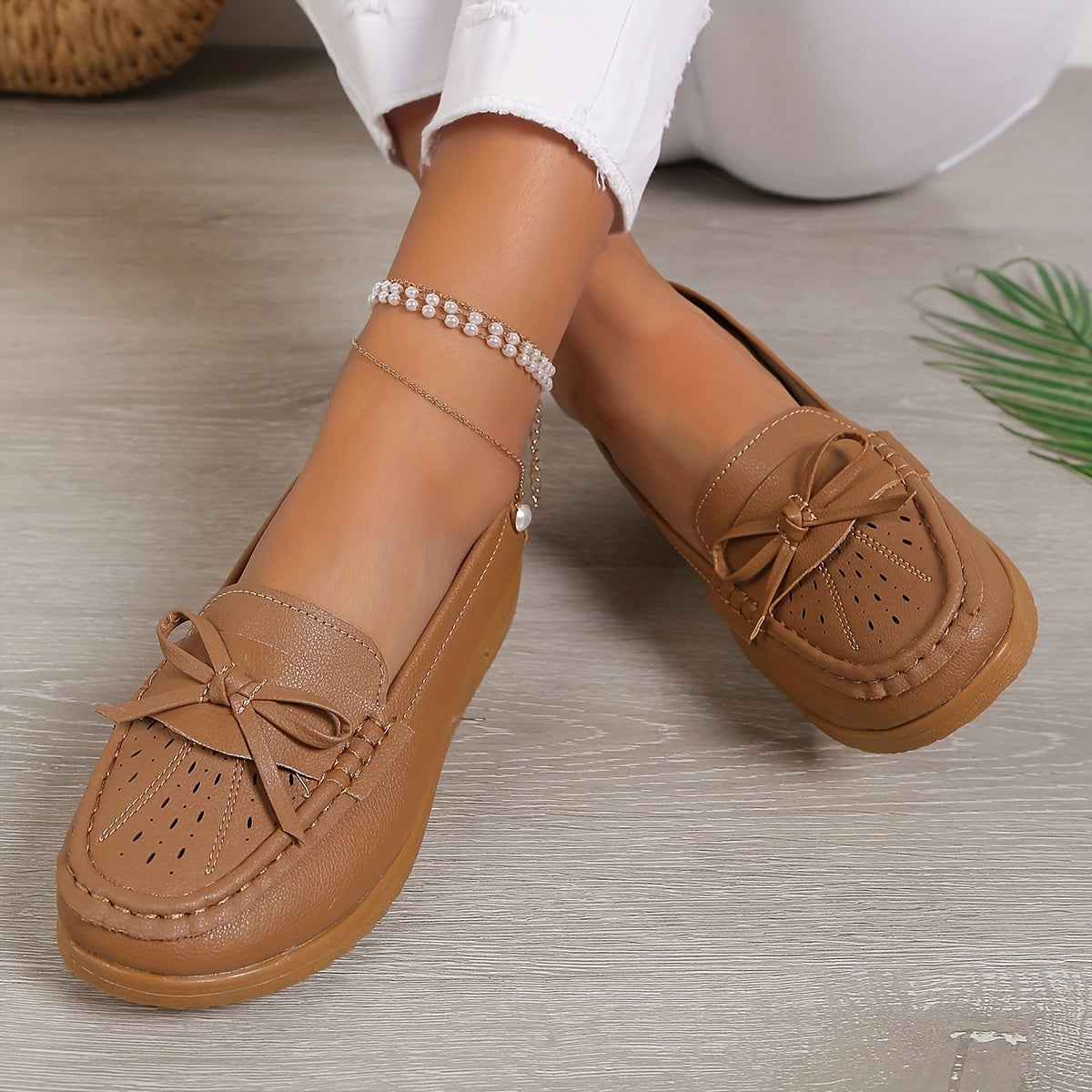 Beige Loafers mit Schleife - Mila