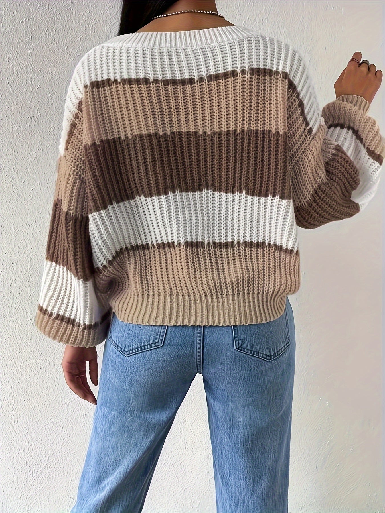 Lässiger Strickpullover mit Streifen Für Frauen