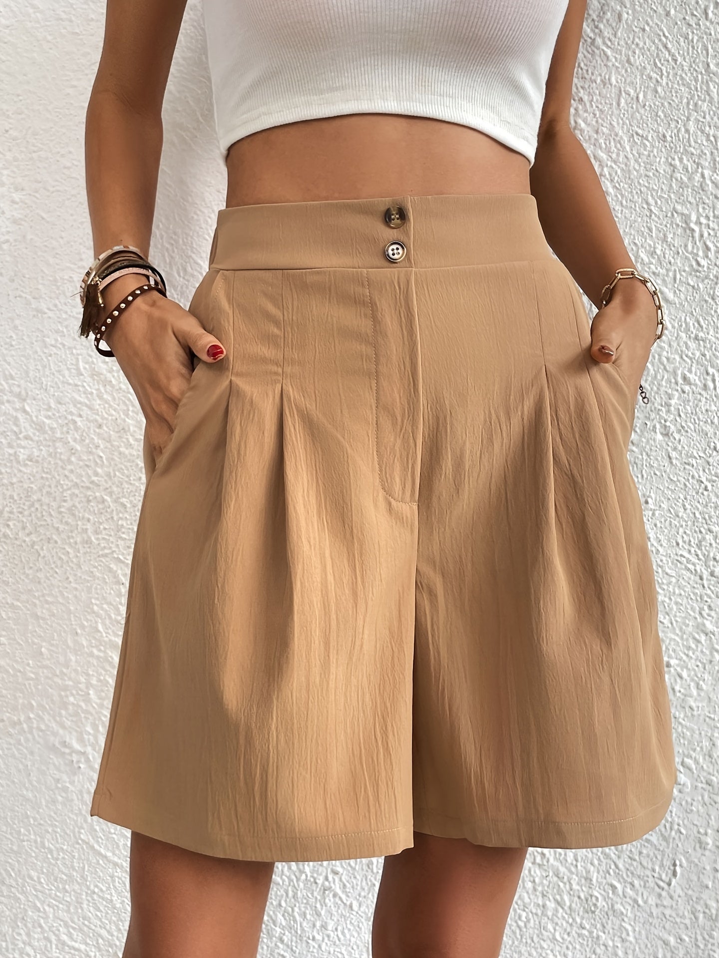 Khaki Casual High-Waist Shorts - Mia