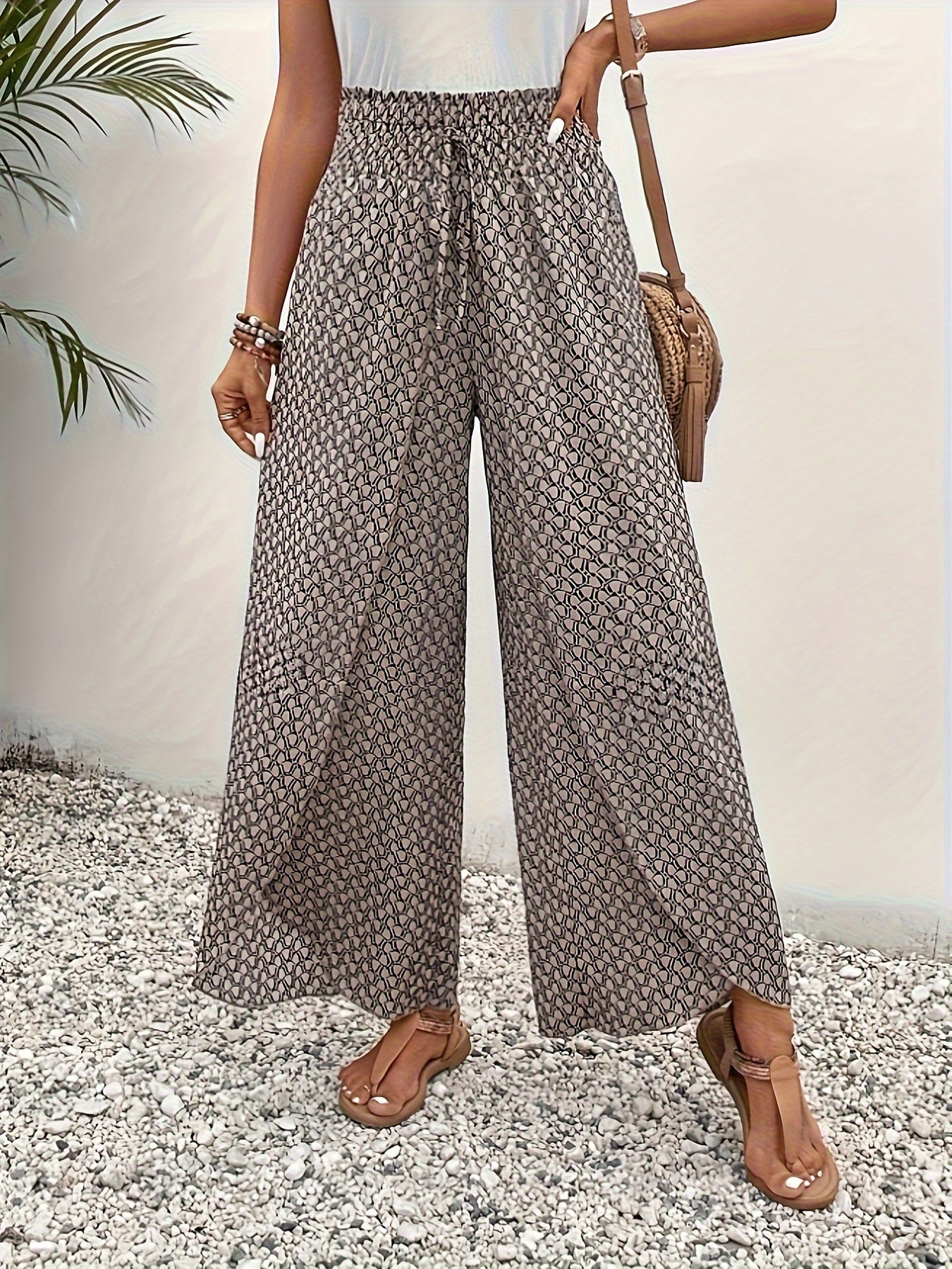 Khaki Geometrische Print Weite Hose - Mila