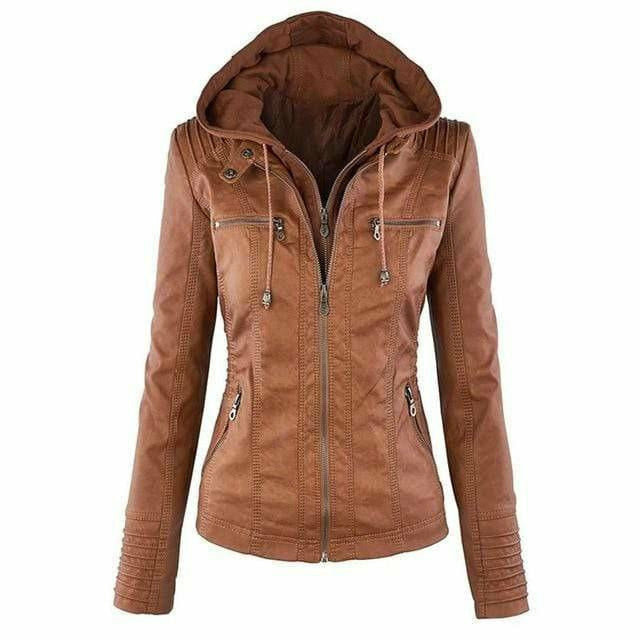 Vintage Lederjacke mit Kapuze für Frauen