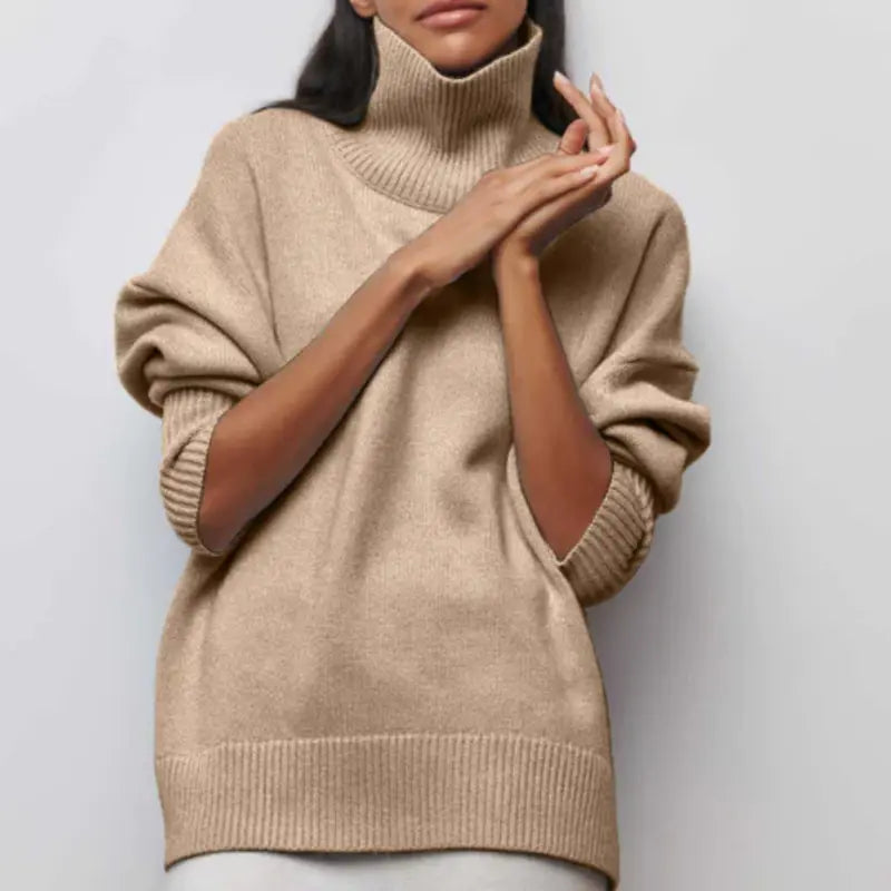 Oversize-Warmer Rollkragenpullover in schlichtem Design für Frauen