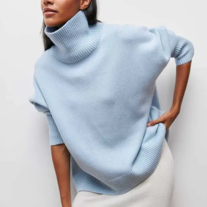 Oversize-Warmer Rollkragenpullover in schlichtem Design für Frauen