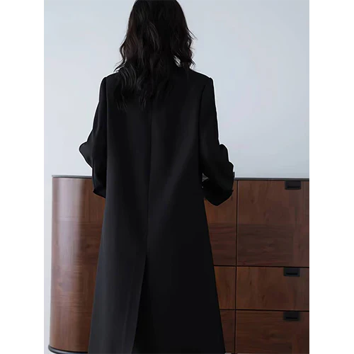 Ingeborg | Damen Lange Trench Mantel | Schwarz