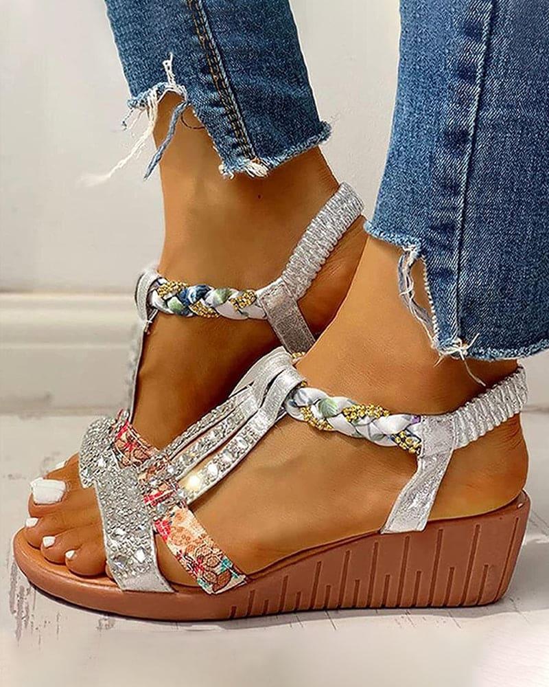 Sommerliche Boho-Keilsandalen für den Strand für Frauen