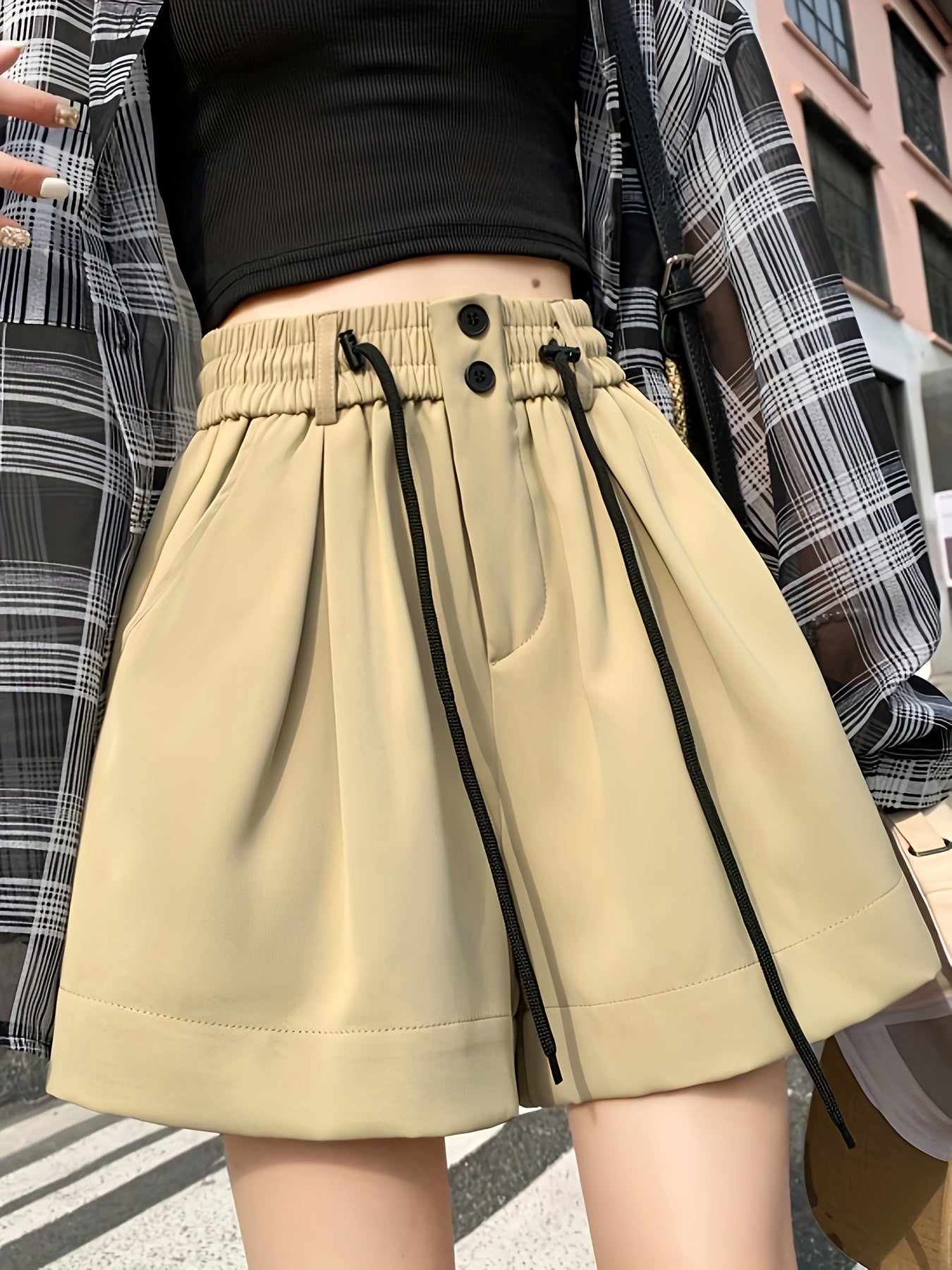 Khaki Hohe Taille Shorts - Naomi