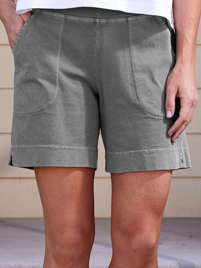 Elegante Baumwoll-Leinen-Shorts mit schrägen Taschen