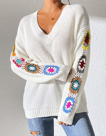 Eleganter Gemütlicher Strickpullover Mit V-Ausschnitt Für Frauen