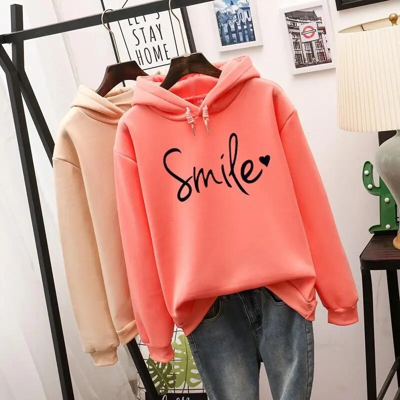 Lässig Geschnittener Smile Hoodie Für Frauen