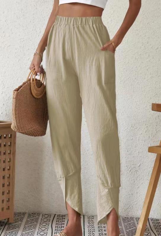 Khaki Baumwoll-Leinen-Hose - Mia