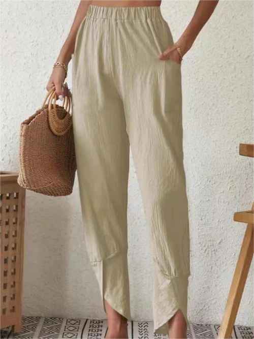 Khaki Baumwoll-Leinen-Hose - Mia