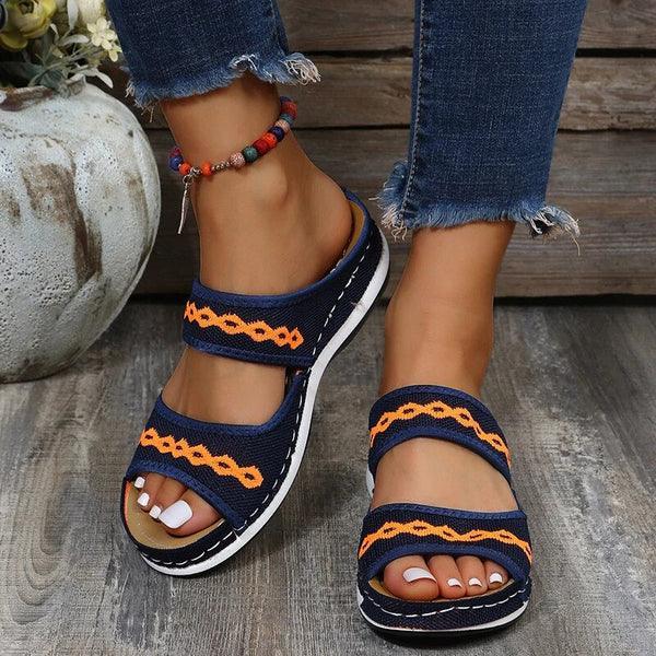 Boho-Sandalen mit offener Zehenpartie und bestickten Riemen für Frauen