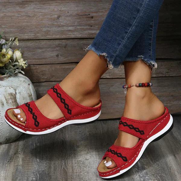 Boho-Sandalen mit offener Zehenpartie und bestickten Riemen für Frauen