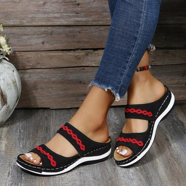 Boho-Sandalen mit offener Zehenpartie und bestickten Riemen für Frauen