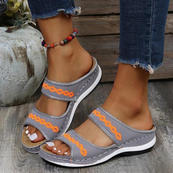 Boho-Sandalen mit offener Zehenpartie und bestickten Riemen für Frauen