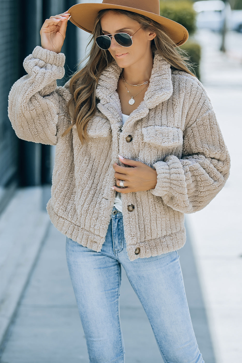 Stilvolle Plüsch-Fleece-Jacke mit Knopfverschluss Für Frauen