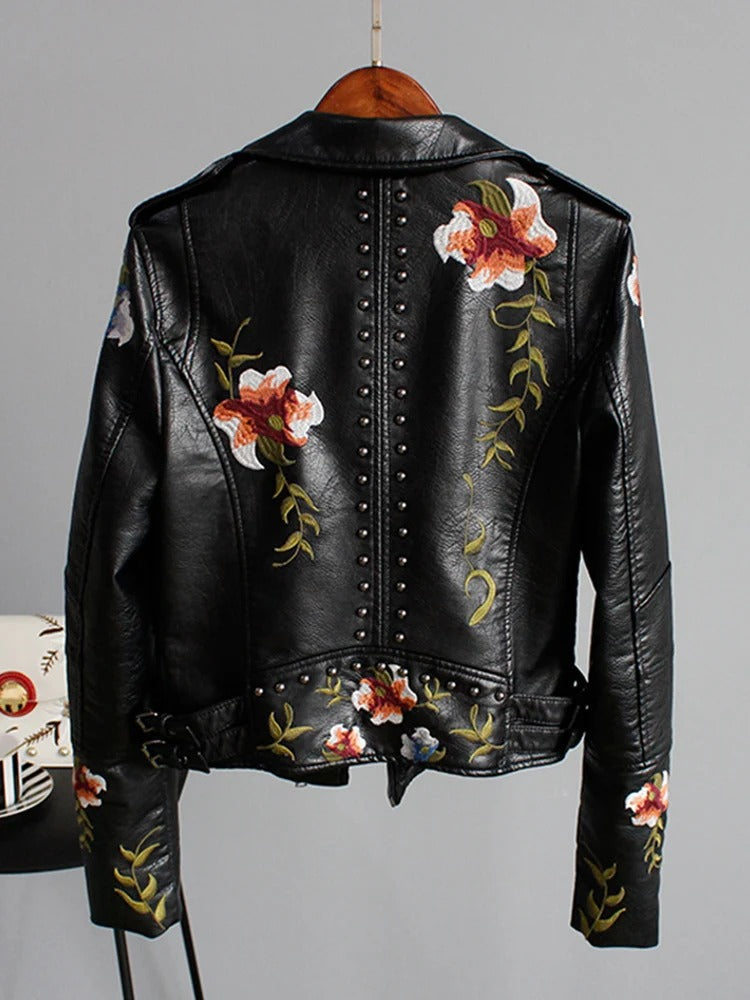 Donovo™ | Lederjacke mit Blumenstickerei