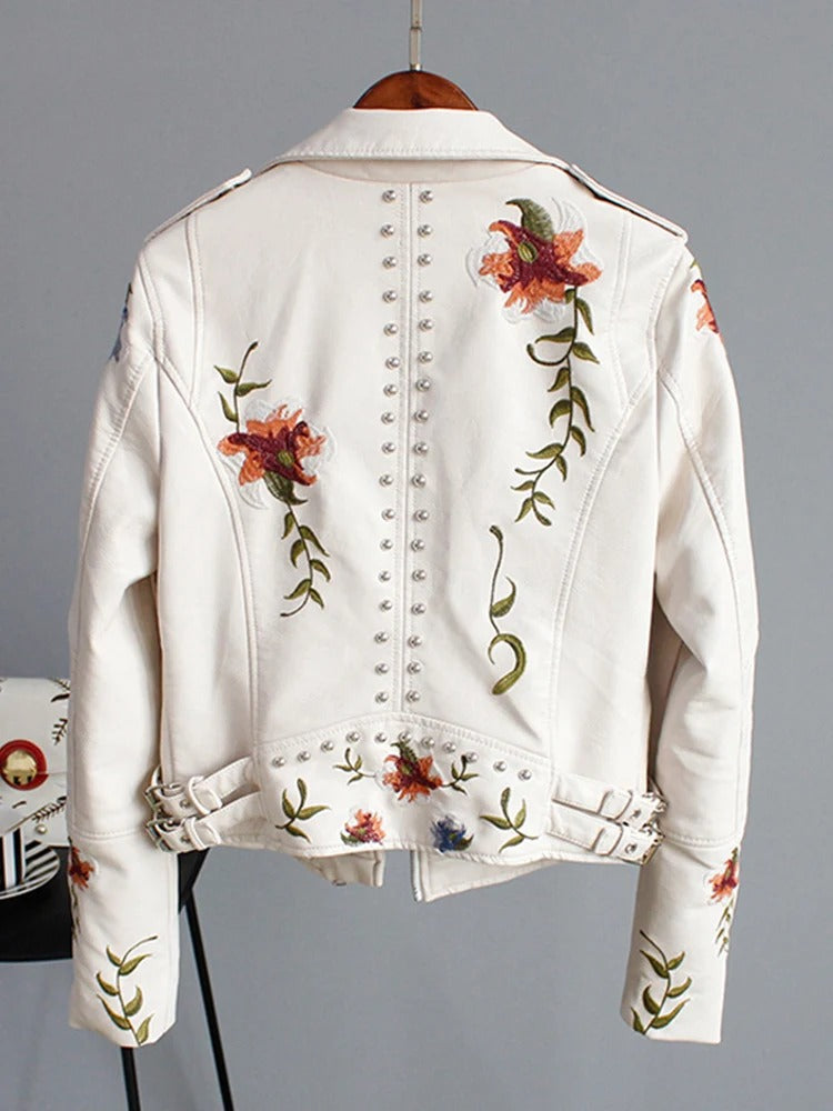 Donovo™ | Lederjacke mit Blumenstickerei