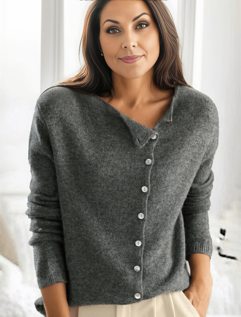 Stilvolle Strickjacke mit asymmetrischem Knopfdesign Für Frauen