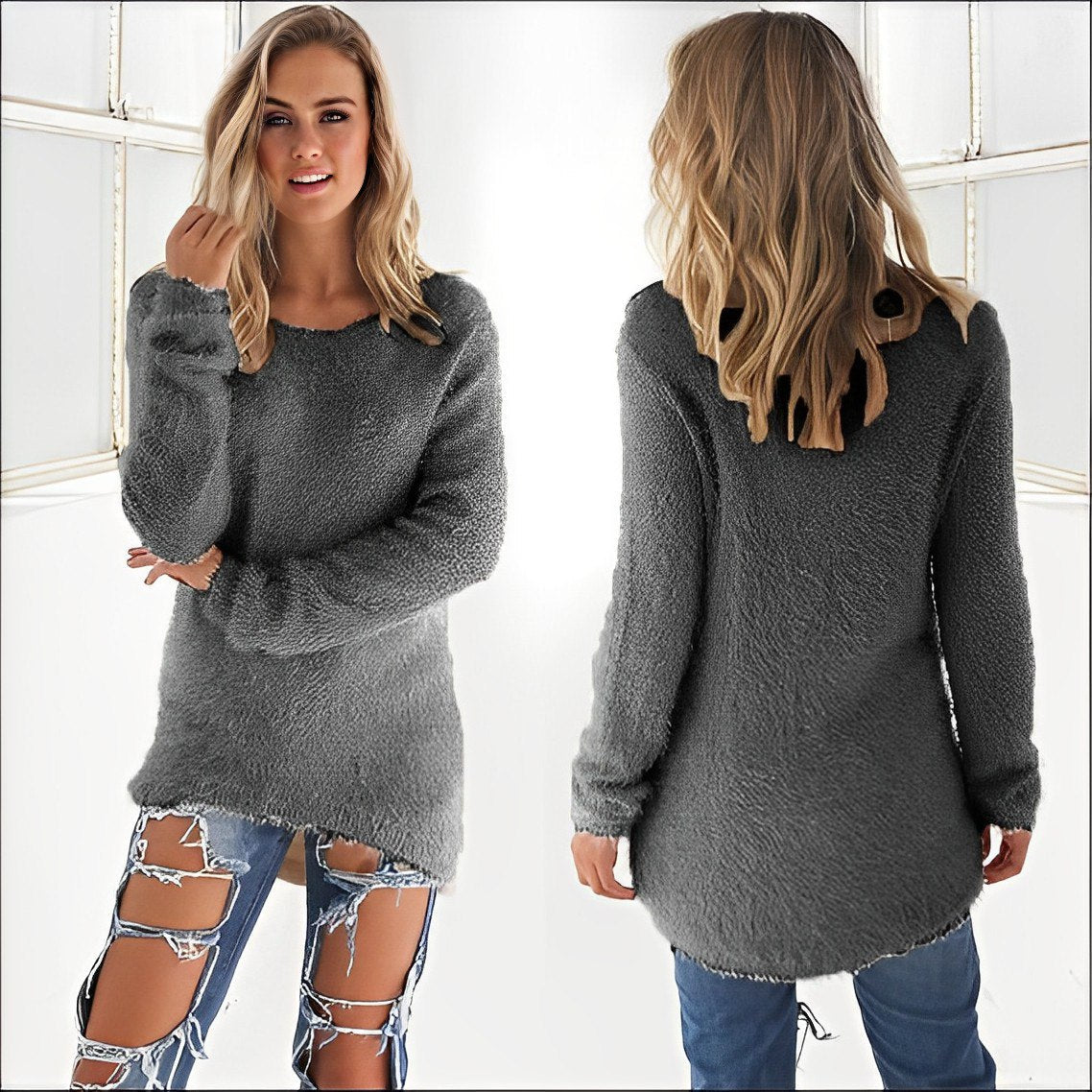 Phoebe | Lässiger langärmeliger Pullover mit O-Ausschnitt