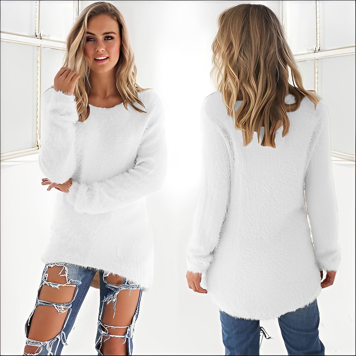 Phoebe | Lässiger langärmeliger Pullover mit O-Ausschnitt