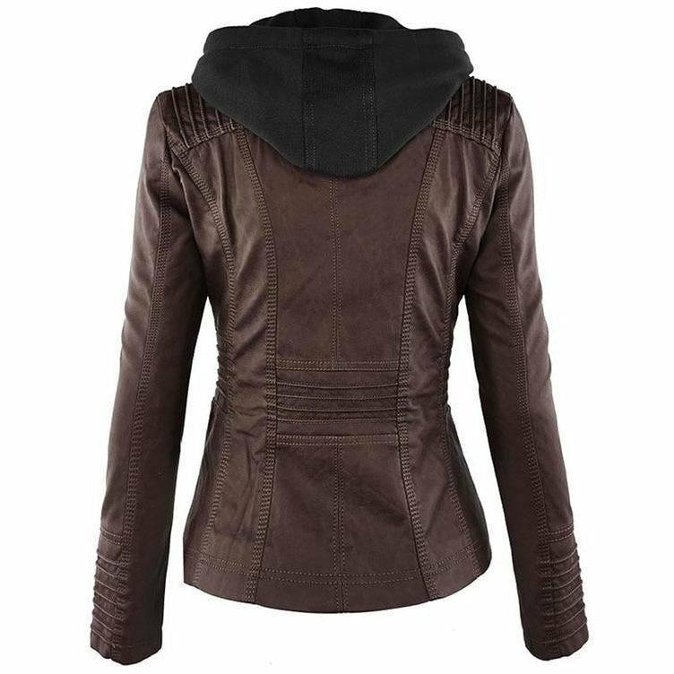 Vintage Lederjacke mit Kapuze für Frauen