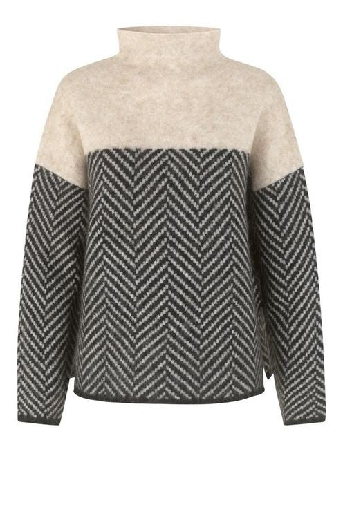 Stilvoller Zweifarbiger Baumwoll-Rollkragenpullover Für Frauen