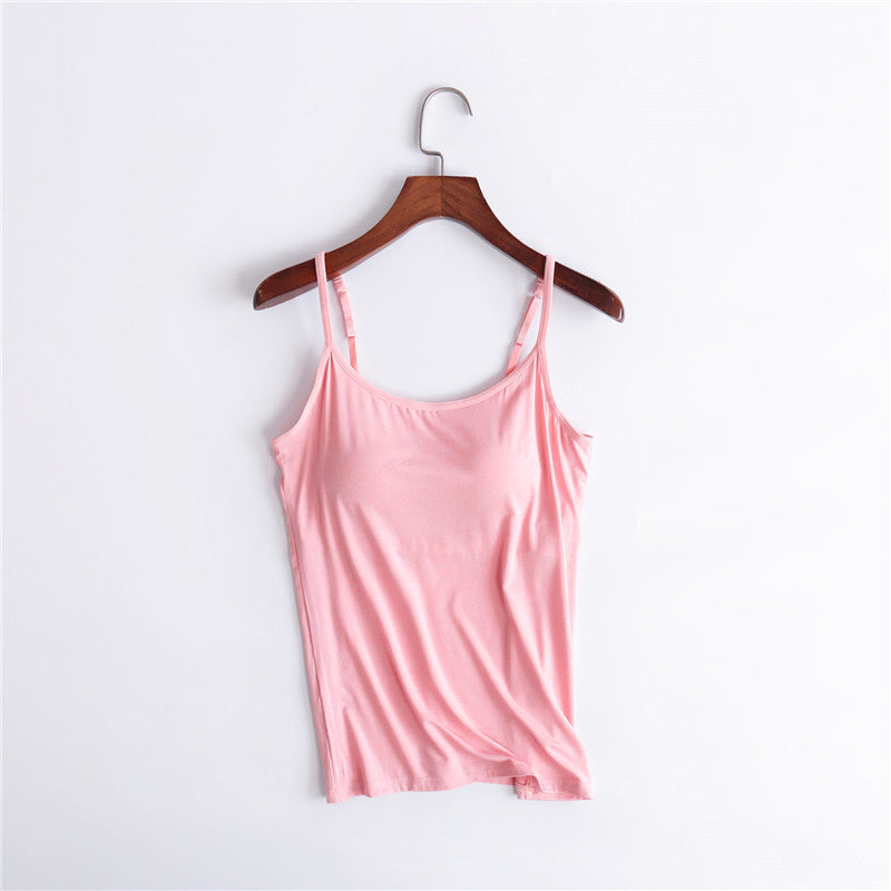 Cherise - Rosa Locker sitzendes Tanktop mit integriertem BH