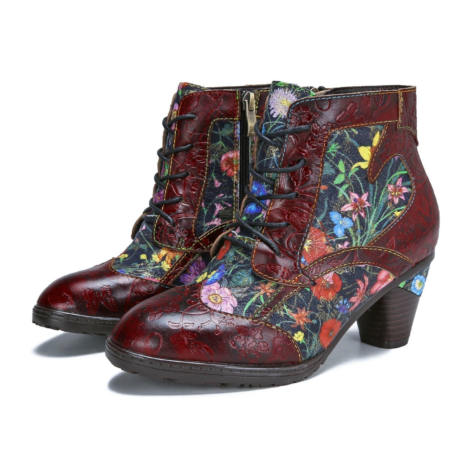 Retro handgemachte Leder Patchwork Stiefeletten